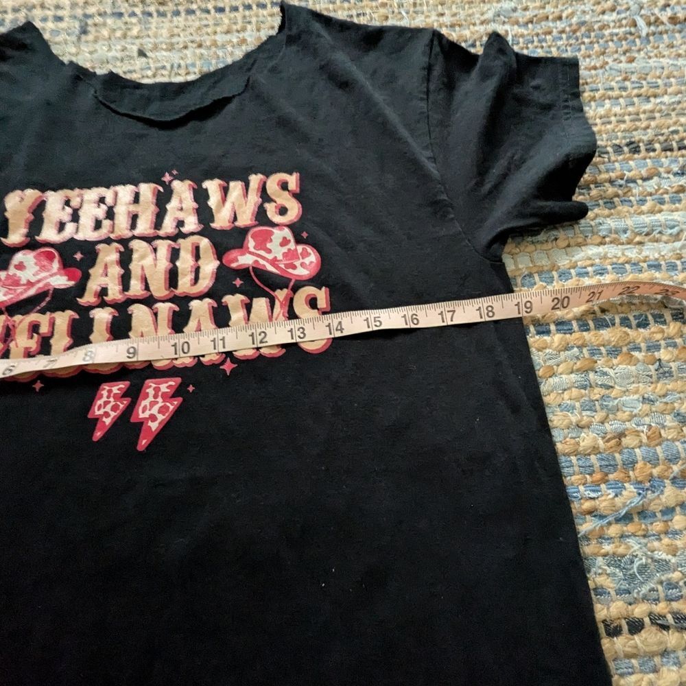 Yeehaws And Hellnaws Black Western Graphic Tee M S/S Distressed Neckline Altered - Picture 3 of 5